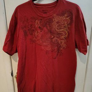 Dragon Print T-Shirt, Red, Size X-Large